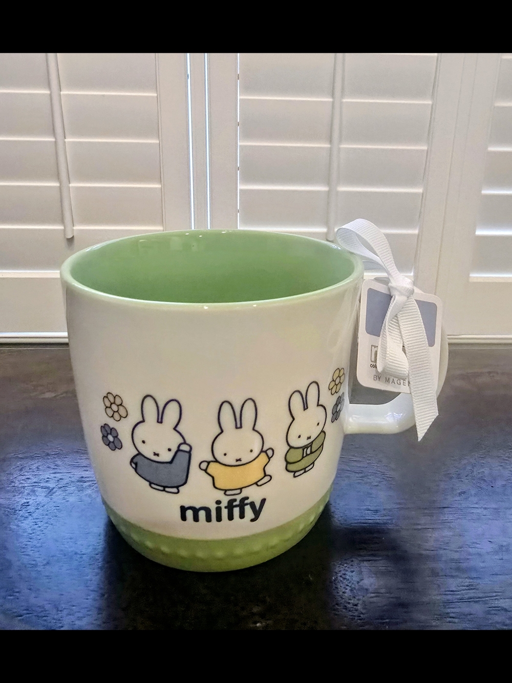 Miffy By MagentyWhite Mug with Green Interior and Multicolor Bunny Trio